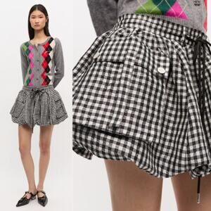 GANNI | NWT Check Mini Bubble Skirt in Black Gingham Taffeta 38 / US 6